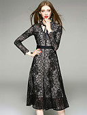 hesapli One-piece swimsuits-Kadın&amp;#39;s Dışarı &amp;Ccedil;ıkma Vintage / sofistike A Şekilli / &amp;Ccedil;an Elbise - Solid, Dantel V Yaka Midi