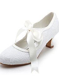 preiswerte -Damen Satin / Stretch - Satin Frühling / Sommer Mary Jane Spulen Absatz Band-Bindung / Spitze Weiß / Elfenbein / Hochzeit / EU42