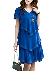 Plus Size Below Knee Length Dresses Lightinthebox Women S Ruffle Plus Size Daily Weekend Street Chic Chiffon Dress Solid Colored Blue Layered Summer Black Orange Royal Xl 4xl