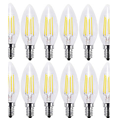 KWB 12st 4W 400lm E14 LED-gloeilampen C35 4 LED-kralen COB Decoratief Warm wit Koel wit 220-240V KWB 12st 4W 400lm E14 LED-gloeilampen C35 4 LED-kralen COB Decoratief Warm wit Koel wit 220-240V