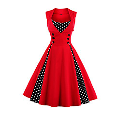 Women's Plus Size Party / Holiday / Going out Vintage / 1950s A Line Dress - Polka Dot Red, Print Wine Light Blue Green XXL XXXL XXXXL Women's Plus Size Party / Holiday / Going out Vintage / 1950s A Line Dress - Polka Dot Red, Print Wine Light Blue Green XXL XXXL XXXXL