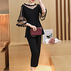 Mulheres Para Noite Tamanhos Grandes Moda de Rua Manga Alargamento Delgado Blusa - Com Transparência, Sólido Calça / Primavera / Verão / luva do alargamento Mulheres Para Noite Tamanhos Grandes Moda de Rua Manga Alargamento Delgado Blusa - Com Transparência, Sólido Calça / Primavera / Verão / luva do alargamento