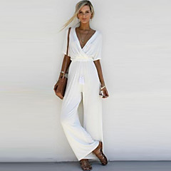 Dames Breed Been Dagelijks / Weekend V-hals Wit Zwart Blozend Roze Jumpsuit, Effen Geplooid M L XL Hoge taille Halve mouw Lente Zomer Dames Breed Been Dagelijks / Weekend V-hals Wit Zwart Blozend Roze Jumpsuit, Effen Geplooid M L XL Hoge taille Halve mouw Lente Zomer