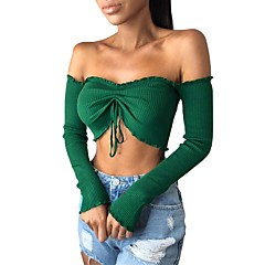 Damen Solide - Retro T-shirt, Schulterfrei Polyester Damen Solide - Retro T-shirt, Schulterfrei Polyester
