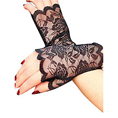 Damen Party, Spitze Handgelenk-Länge Fingerlos Handschuhe Damen Party, Spitze Handgelenk-Länge Fingerlos Handschuhe