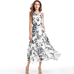 Damen Strand Boho Lose Chiffon Swing Kleid - Druck, Einfarbig Maxi Hohe Taillenlinie Damen Strand Boho Lose Chiffon Swing Kleid - Druck, Einfarbig Maxi Hohe Taillenlinie
