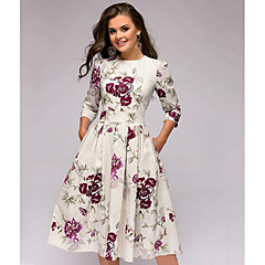 Kadın's Vintage / Temel A Şekilli / Çan Elbise - Çiçek Desenli, Büzgülü Diz-boyu Yüksek Bel / Sexy Kadın's Vintage / Temel A Şekilli / Çan Elbise - Çiçek Desenli, Büzgülü Diz-boyu Yüksek Bel / Sexy