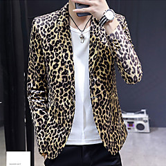 Hombre Diario / Festivos Activo Primavera & Otoño Regular Blazer, Leopardo Escote en Pico Manga Larga Poliéster Estampado Blanco / Amarillo XL / XXL / XXXL Hombre Diario / Festivos Activo Primavera & Otoño Regular Blazer, Leopardo Escote en Pico Manga Larga Poliéster Estampado Blanco / Amarillo XL / XXL / XXXL
