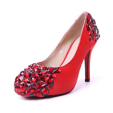 Tasteful Red Satin Pumps with Red Rhinestone Wedding Shoes 738769 2018 ...