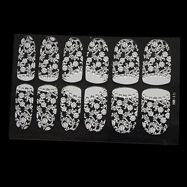 12 PCS Full Cover 3D Lace Leaves Pattern Nail Wrap Stickers with ...