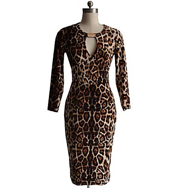 Women's Leopard Red/Green/Multi-color Dress , Sexy/Bodycon/Party Deep V ...