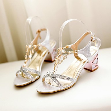 Women's Shoes Faux Leather Spring / Summer T-Strap / Slingback Chunky Heel / Block Heel Sparkling Glitter / Chain Silver / Blue / Gold / Block Heel Sandals Women's Shoes Faux Leather Spring / Summer T-Strap / Slingback Chunky Heel / Block Heel Sparkling Glitter / Chain Silver / Blue / Gold / Block Heel Sandals