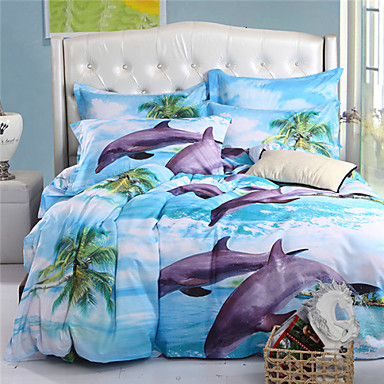 Mingjie Dolphin Blue Sea 6d Bedding Sets 4pcs Queen Size And Full Size 