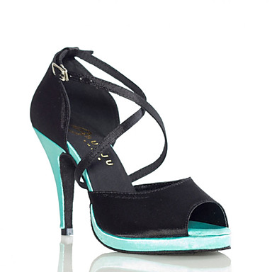 Women‘s Dance Shoes Latin Satin / Leather Stiletto Heel Black Women‘s Dance Shoes Latin Satin / Leather Stiletto Heel Black
