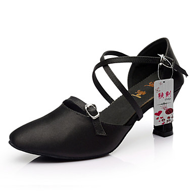 Women‘s Dance Shoes Latin Satin Heel Black Customizable Women‘s Dance Shoes Latin Satin Heel Black Customizable
