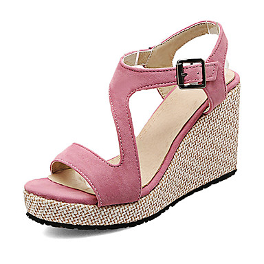 Women's Shoes Leatherette Spring / Summer Comfort Sandals Wedge Heel Open Toe Buckle Black / Gray / Pink / Party & Evening Women's Shoes Leatherette Spring / Summer Comfort Sandals Wedge Heel Open Toe Buckle Black / Gray / Pink / Party & Evening