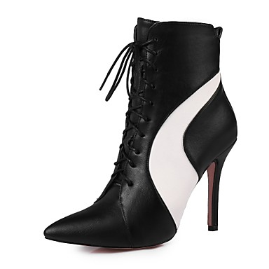 Women's Shoes Leatherette Fall / Winter Combat Boots Boots Stiletto Heel Pointed Toe Booties / Ankle Boots Lace-up White / Black / Party & Evening Women's Shoes Leatherette Fall / Winter Combat Boots Boots Stiletto Heel Pointed Toe Booties / Ankle Boots Lace-up White / Black / Party & Evening