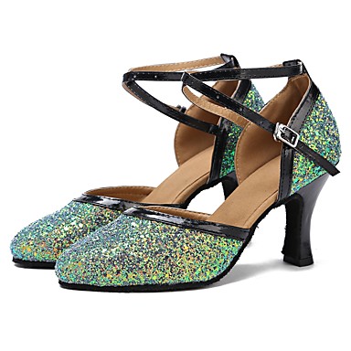 Modern Shoes Paillette / Faux Leather Sandal / Heel Bows Customized Heel Customizable Dance Shoes Green / Black Modern Shoes Paillette / Faux Leather Sandal / Heel Bows Customized Heel Customizable Dance Shoes Green / Black