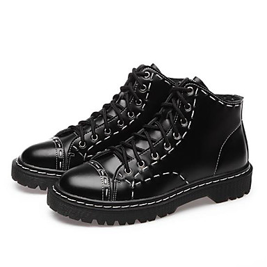 Women's Shoes Cowhide Spring / Fall Combat Boots Boots Chunky Heel Round Toe Booties / Ankle Boots Black Women's Shoes Cowhide Spring / Fall Combat Boots Boots Chunky Heel Round Toe Booties / Ankle Boots Black