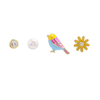 Zircon Boucles Doreille Goujon Perle Oiseau Fleur Dessin