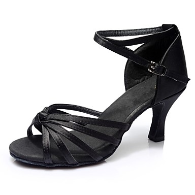 Women's Latin Shoes Satin Sandal / Heel Splicing Customized Heel Customizable Dance Shoes Black / Indoor Women's Latin Shoes Satin Sandal / Heel Splicing Customized Heel Customizable Dance Shoes Black / Indoor