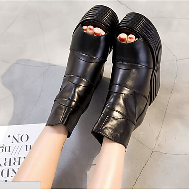 Women's Shoes Nappa Leather / Cowhide Summer Comfort Boots Wedge Heel Black Women's Shoes Nappa Leather / Cowhide Summer Comfort Boots Wedge Heel Black