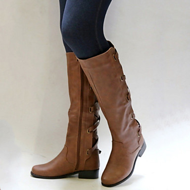 Women's Shoes PU(Polyurethane) Fall Fashion Boots Boots Low Heel Round Toe Knee High Boots Buckle Black / Brown / Party & Evening Women's Shoes PU(Polyurethane) Fall Fashion Boots Boots Low Heel Round Toe Knee High Boots Buckle Black / Brown / Party & Evening