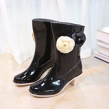 Women's Shoes PVC Leather Fall Rain Boots Boots Chunky Heel Mid-Calf Boots Black / Beige Women's Shoes PVC Leather Fall Rain Boots Boots Chunky Heel Mid-Calf Boots Black / Beige