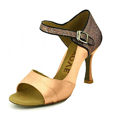 Women's Latin Shoes / Salsa Shoes Satin Sandal / Heel Buckle / Ribbon Tie Customized Heel Customizable Dance Shoes Yellow / Fuchsia / Purple / Performance / Leather / Professional Women's Latin Shoes / Salsa Shoes Satin Sandal / Heel Buckle / Ribbon Tie Customized Heel Customizable Dance Shoes Yellow / Fuchsia / Purple / Performance / Leather / Professional