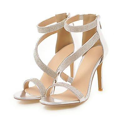 Women's Shoes PU(Polyurethane) Summer Basic Pump Sandals Stiletto Heel Open Toe Rhinestone White / Black / Silver / Party & Evening Women's Shoes PU(Polyurethane) Summer Basic Pump Sandals Stiletto Heel Open Toe Rhinestone White / Black / Silver / Party & Evening