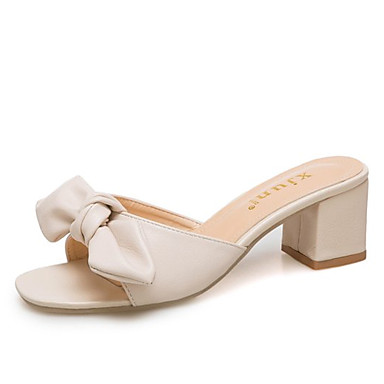 Women's Shoes PU(Polyurethane) Summer Comfort Slippers & Flip-Flops Chunky Heel Bowknot Black / Beige / Khaki Women's Shoes PU(Polyurethane) Summer Comfort Slippers & Flip-Flops Chunky Heel Bowknot Black / Beige / Khaki