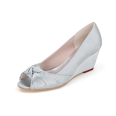 Women's Shoes Satin Spring & Summer Basic Pump Wedding Shoes Wedge Heel Peep Toe Side-Draped Blue / Champagne / Ivory / Party & Evening Women's Shoes Satin Spring & Summer Basic Pump Wedding Shoes Wedge Heel Peep Toe Side-Draped Blue / Champagne / Ivory / Party & Evening