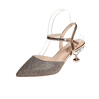 Women's Shoes PU(Polyurethane) Summer Slingback Sandals Kitten Heel Pointed Toe Sequin Gold / Silver / Party & Evening Women's Shoes PU(Polyurethane) Summer Slingback Sandals Kitten Heel Pointed Toe Sequin Gold / Silver / Party & Evening