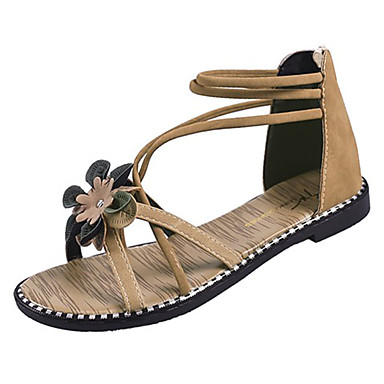 Women's Shoes PU(Polyurethane) Summer Ankle Strap Sandals Flat Heel Buckle Black / Beige Women's Shoes PU(Polyurethane) Summer Ankle Strap Sandals Flat Heel Buckle Black / Beige