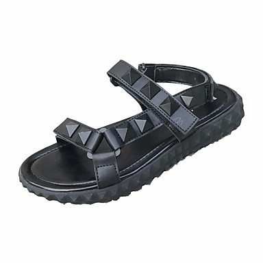 Women's Shoes PU(Polyurethane) Summer Comfort Sandals Flat Heel White / Black Women's Shoes PU(Polyurethane) Summer Comfort Sandals Flat Heel White / Black
