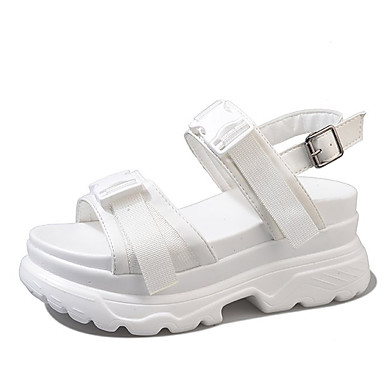 Women's Shoes PU(Polyurethane) Summer Comfort Sandals Creepers Round Toe White / Black Women's Shoes PU(Polyurethane) Summer Comfort Sandals Creepers Round Toe White / Black
