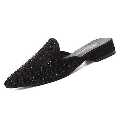 Women's Shoes PU(Polyurethane) Summer Comfort Clogs & Mules Low Heel Rhinestone Black / Silver Women's Shoes PU(Polyurethane) Summer Comfort Clogs & Mules Low Heel Rhinestone Black / Silver