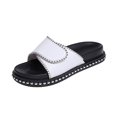 Women's Shoes PU(Polyurethane) Summer Comfort Slippers & Flip-Flops Creepers Round Toe Rhinestone White / Black Women's Shoes PU(Polyurethane) Summer Comfort Slippers & Flip-Flops Creepers Round Toe Rhinestone White / Black