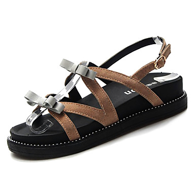 Women's Shoes PU(Polyurethane) Summer Comfort Sandals Creepers Round Toe Bowknot Black / Khaki Women's Shoes PU(Polyurethane) Summer Comfort Sandals Creepers Round Toe Bowknot Black / Khaki