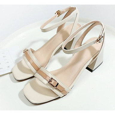 Women's Shoes Nappa Leather Summer Comfort / Basic Pump Sandals Chunky Heel Pink / Almond Women's Shoes Nappa Leather Summer Comfort / Basic Pump Sandals Chunky Heel Pink / Almond