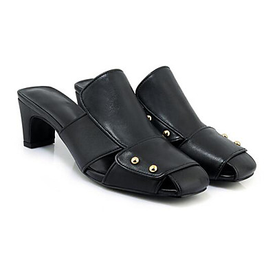 Women's Shoes Nappa Leather Spring / Summer Comfort Clogs & Mules Chunky Heel Closed Toe White / Black Women's Shoes Nappa Leather Spring / Summer Comfort Clogs & Mules Chunky Heel Closed Toe White / Black
