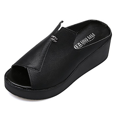 Women's Shoes PU(Polyurethane) Summer Slingback Sandals Wedge Heel White / Black Women's Shoes PU(Polyurethane) Summer Slingback Sandals Wedge Heel White / Black