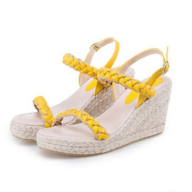 Women's Shoes PU(Polyurethane) Summer Comfort Sandals Flat Heel White / Yellow Women's Shoes PU(Polyurethane) Summer Comfort Sandals Flat Heel White / Yellow