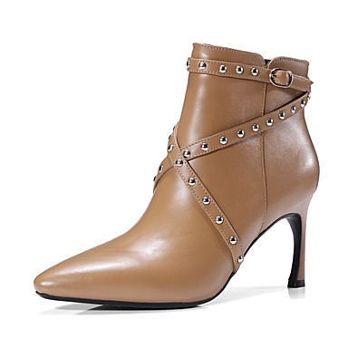 Women's Shoes Nappa Leather Fall & Winter Fashion Boots Boots Stiletto Heel Pointed Toe Booties / Ankle Boots Rivet Black / Dark Brown Women's Shoes Nappa Leather Fall & Winter Fashion Boots Boots Stiletto Heel Pointed Toe Booties / Ankle Boots Rivet Black / Dark Brown