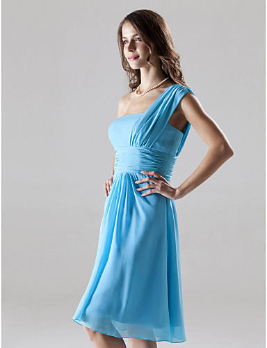 A-Line One Shoulder Knee Length Chiffon Bridesmaid Dress with Ruching ...