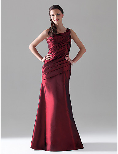 Floor-length Taffeta Bridesmaid Dress - Burgundy Plus Sizes / Petite A ...