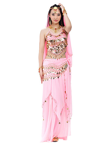 Belly Dance Outfits Womens Training Performance Chiffon Beading Coins Sequins 4 Pieces 5698