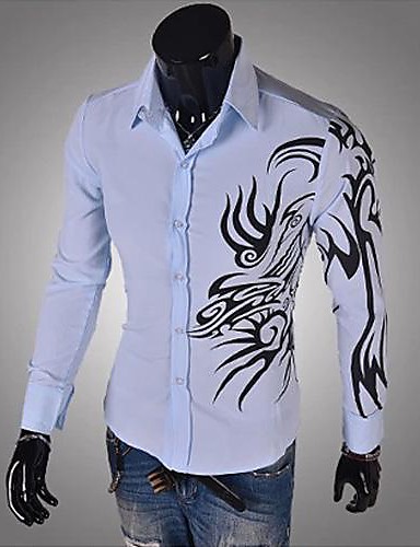 Men’s Slim Dragon Print Long Sleeve Shirt A 1663027 2018 – $8.99