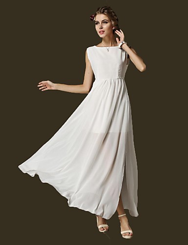 Women's Party/Cocktail Vintage / Cute Swing Dress,Solid Round Neck Maxi ...