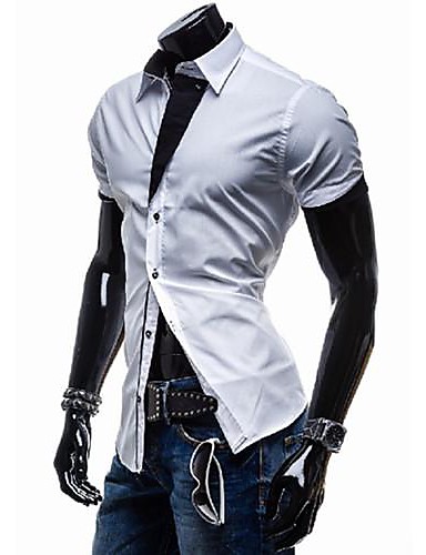 Men's Solid Casual Shirt,Cotton Blend Short Sleeve Black / White ...